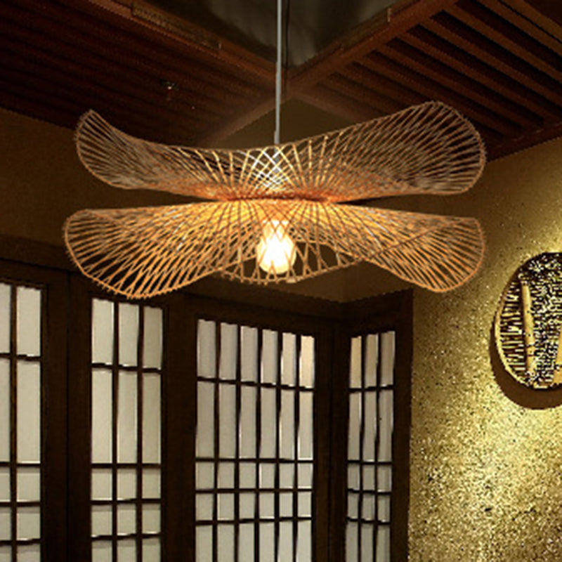 Single Hallway Ceiling Suspension Lamp Minimalist Wood Pendant with Ruffle Bamboo Shade Clearhalo 'Ceiling Lights' 'Pendant Lights' 'Pendants' Lighting' 2593601
