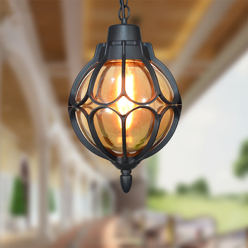 1 Light 7"/9"/11" Wide Orb Pendant Lamp Vintage Amber Glass Suspension Lamp in Black/Bronze/Gold Clearhalo 'Ceiling Lights' 'Glass shade' 'Glass' 'Industrial Pendants' 'Industrial' 'Middle Century Pendants' 'Pendant Lights' 'Pendants' 'Tiffany' Lighting' 259368