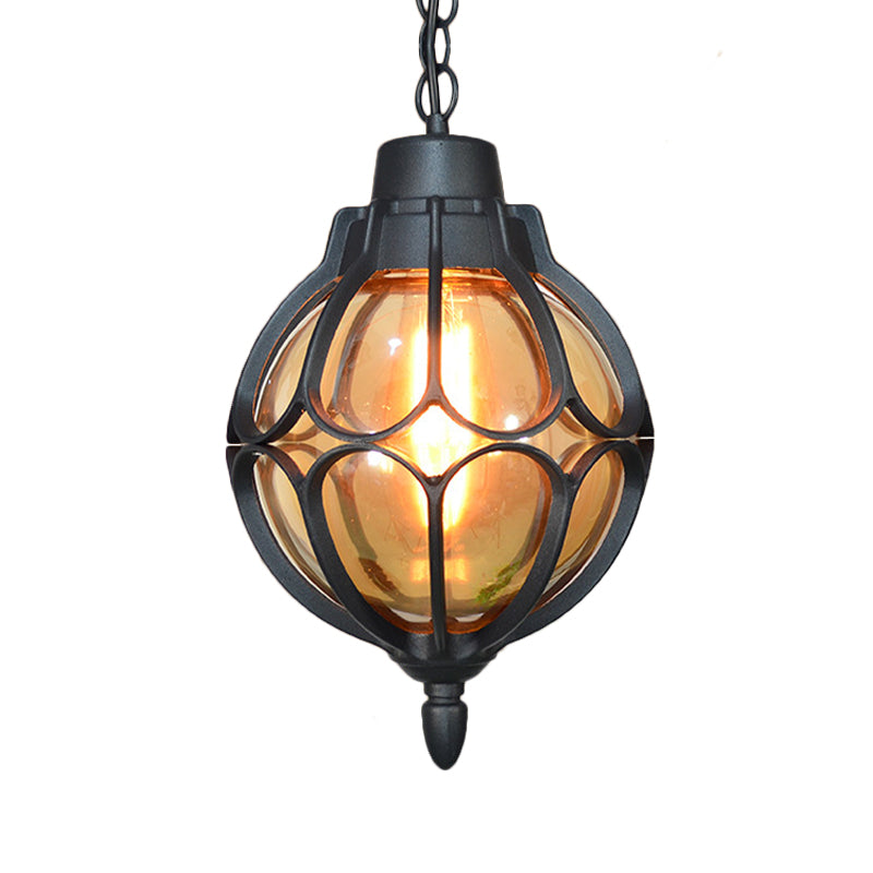 1 Light 7"/9"/11" Wide Orb Pendant Lamp Vintage Amber Glass Suspension Lamp in Black/Bronze/Gold Clearhalo 'Ceiling Lights' 'Glass shade' 'Glass' 'Industrial Pendants' 'Industrial' 'Middle Century Pendants' 'Pendant Lights' 'Pendants' 'Tiffany' Lighting' 259370