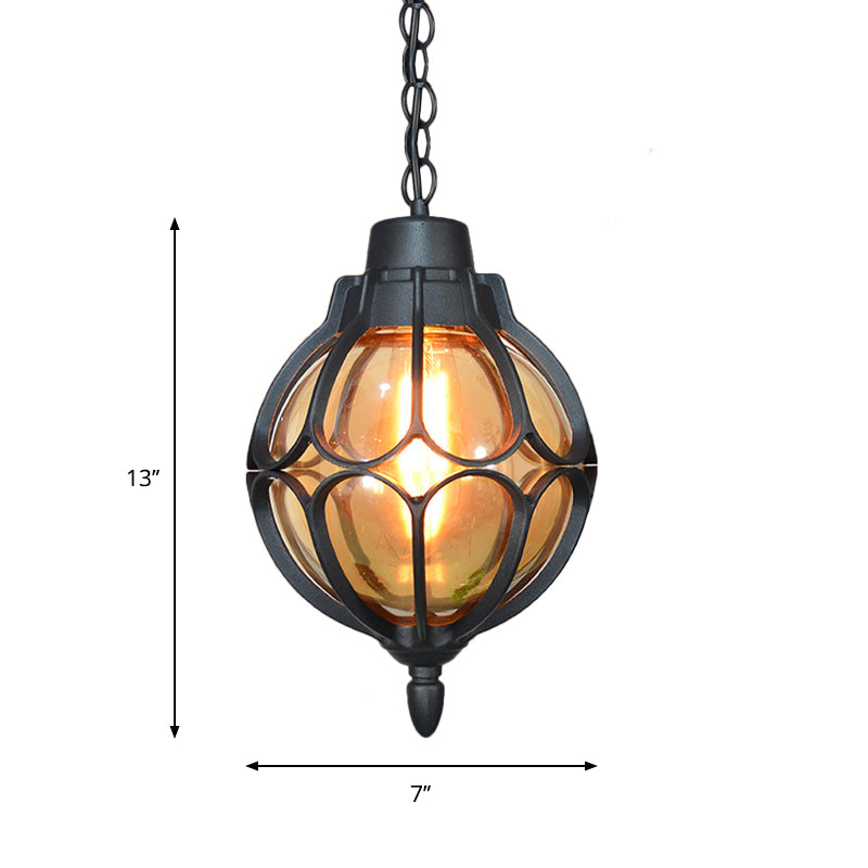 1 Light 7"/9"/11" Wide Orb Pendant Lamp Vintage Amber Glass Suspension Lamp in Black/Bronze/Gold Clearhalo 'Ceiling Lights' 'Glass shade' 'Glass' 'Industrial Pendants' 'Industrial' 'Middle Century Pendants' 'Pendant Lights' 'Pendants' 'Tiffany' Lighting' 259371