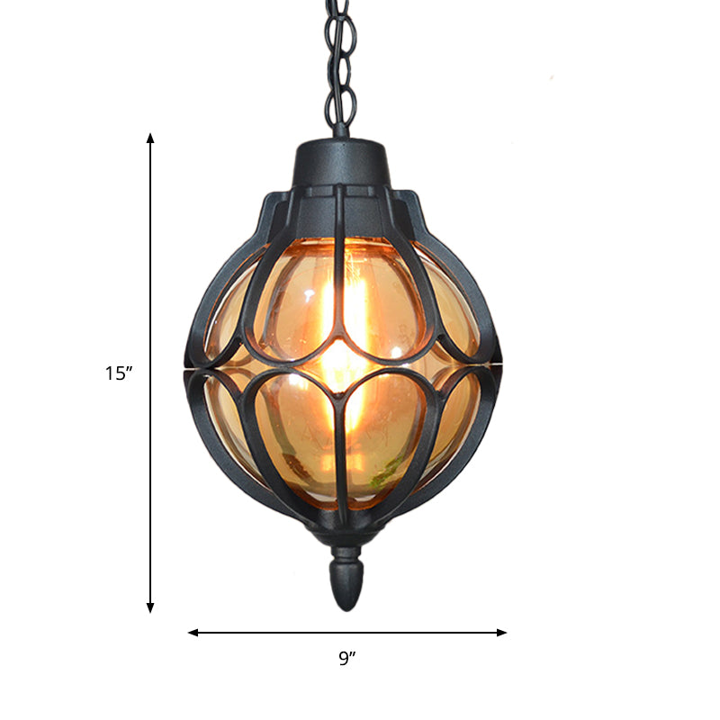 1 Light 7"/9"/11" Wide Orb Pendant Lamp Vintage Amber Glass Suspension Lamp in Black/Bronze/Gold Clearhalo 'Ceiling Lights' 'Glass shade' 'Glass' 'Industrial Pendants' 'Industrial' 'Middle Century Pendants' 'Pendant Lights' 'Pendants' 'Tiffany' Lighting' 259372