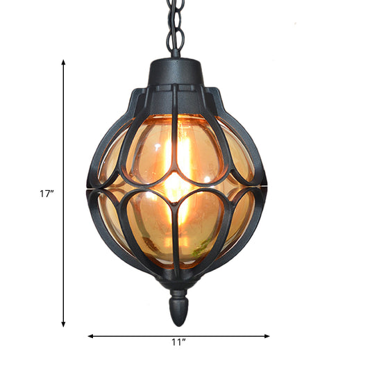 1 Light 7"/9"/11" Wide Orb Pendant Lamp Vintage Amber Glass Suspension Lamp in Black/Bronze/Gold Clearhalo 'Ceiling Lights' 'Glass shade' 'Glass' 'Industrial Pendants' 'Industrial' 'Middle Century Pendants' 'Pendant Lights' 'Pendants' 'Tiffany' Lighting' 259373