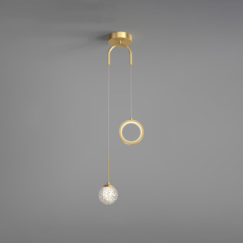 Glass Ball and Ring LED Pendant Minimalist 2-Light Gold Starry Suspension Light for Bedroom Gold White B Clearhalo 'Ceiling Lights' 'Glass shade' 'Glass' 'Modern Pendants' 'Modern' 'Pendant Lights' 'Pendants' Lighting' 2593742