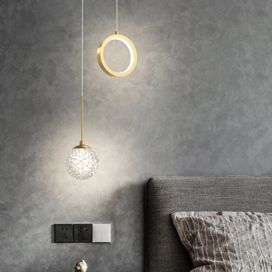 Glass Ball and Ring LED Pendant Minimalist 2-Light Gold Starry Suspension Light for Bedroom Clearhalo 'Ceiling Lights' 'Glass shade' 'Glass' 'Modern Pendants' 'Modern' 'Pendant Lights' 'Pendants' Lighting' 2593745