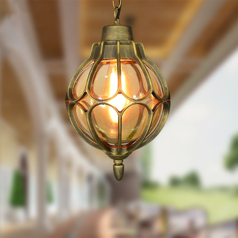 1 Light 7"/9"/11" Wide Orb Pendant Lamp Vintage Amber Glass Suspension Lamp in Black/Bronze/Gold Clearhalo 'Ceiling Lights' 'Glass shade' 'Glass' 'Industrial Pendants' 'Industrial' 'Middle Century Pendants' 'Pendant Lights' 'Pendants' 'Tiffany' Lighting' 259375