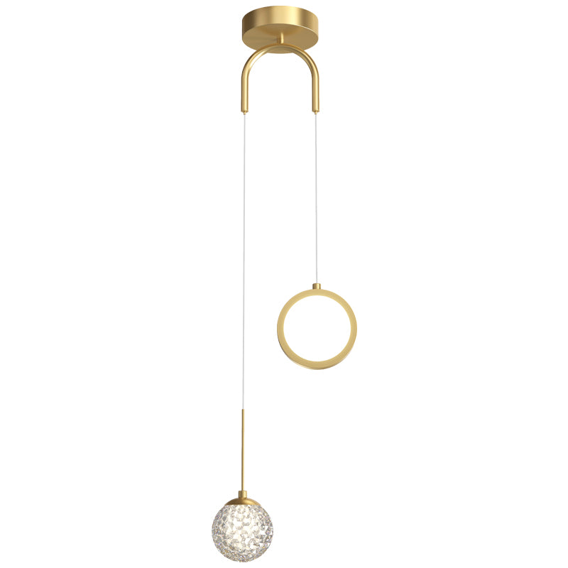 Glass Ball and Ring LED Pendant Minimalist 2-Light Gold Starry Suspension Light for Bedroom Clearhalo 'Ceiling Lights' 'Glass shade' 'Glass' 'Modern Pendants' 'Modern' 'Pendant Lights' 'Pendants' Lighting' 2593752