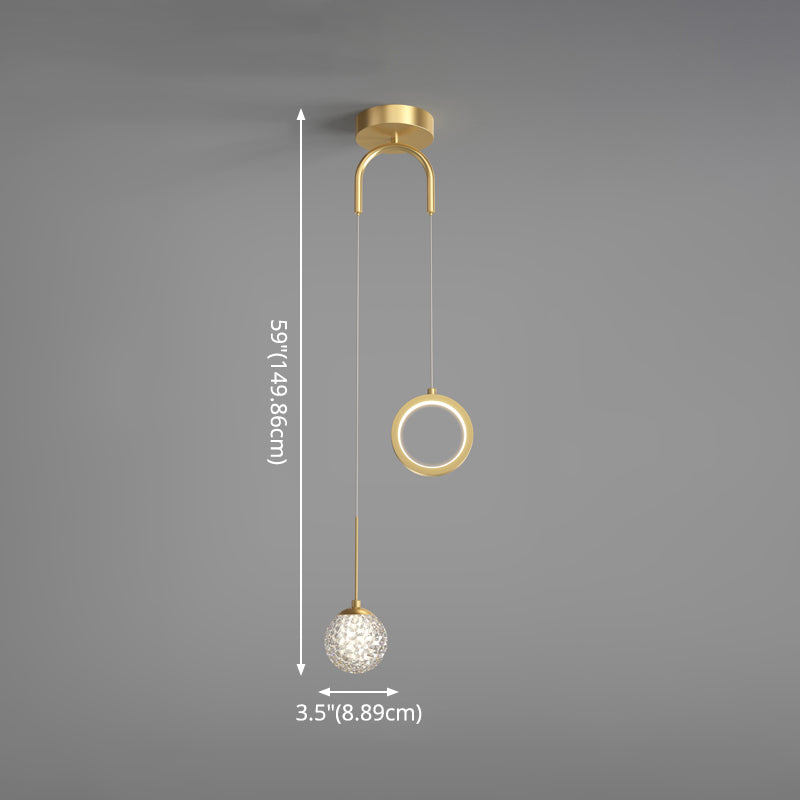Glass Ball and Ring LED Pendant Minimalist 2-Light Gold Starry Suspension Light for Bedroom Clearhalo 'Ceiling Lights' 'Glass shade' 'Glass' 'Modern Pendants' 'Modern' 'Pendant Lights' 'Pendants' Lighting' 2593753