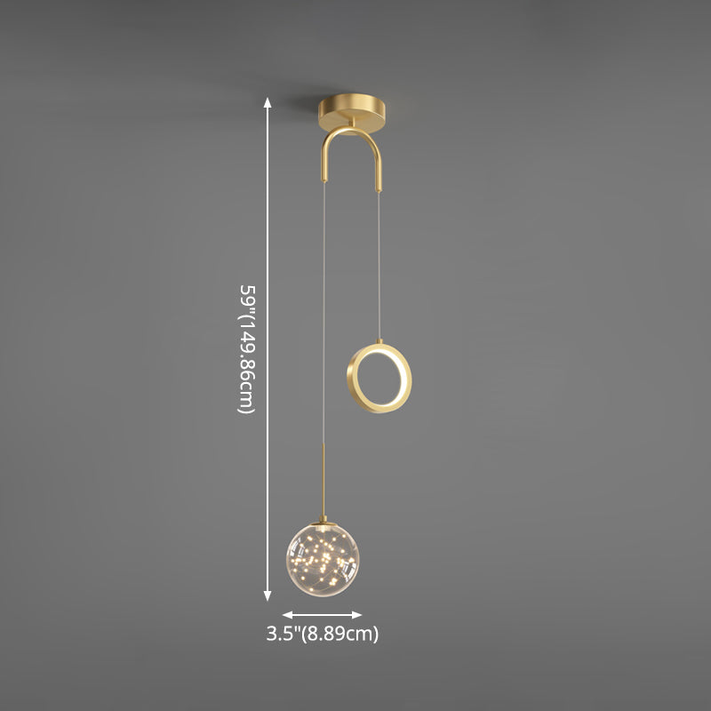 Glass Ball and Ring LED Pendant Minimalist 2-Light Gold Starry Suspension Light for Bedroom Clearhalo 'Ceiling Lights' 'Glass shade' 'Glass' 'Modern Pendants' 'Modern' 'Pendant Lights' 'Pendants' Lighting' 2593754