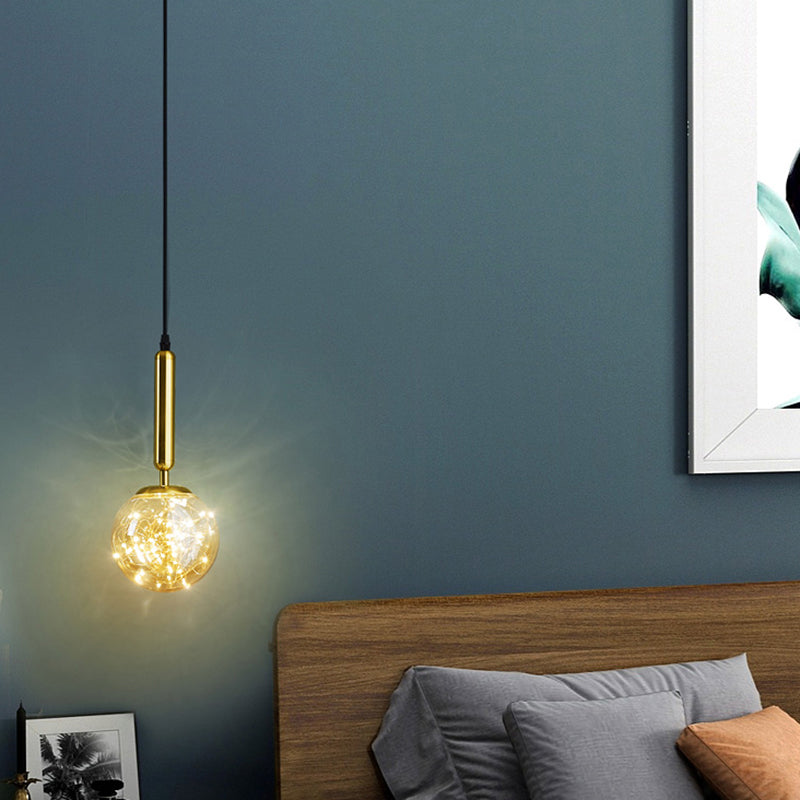 Amber Glass Ball Pendulum Light Nordic 1 Head LED Hanging Pendant with Starry String Clearhalo 'Ceiling Lights' 'Modern Pendants' 'Modern' 'Pendant Lights' 'Pendants' Lighting' 2593758