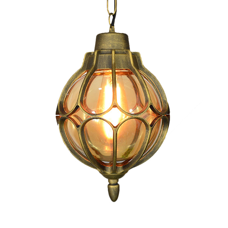 1 Light 7"/9"/11" Wide Orb Pendant Lamp Vintage Amber Glass Suspension Lamp in Black/Bronze/Gold Clearhalo 'Ceiling Lights' 'Glass shade' 'Glass' 'Industrial Pendants' 'Industrial' 'Middle Century Pendants' 'Pendant Lights' 'Pendants' 'Tiffany' Lighting' 259376