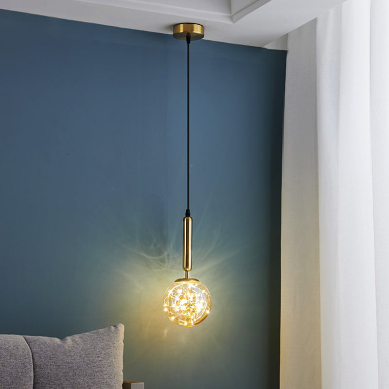 Amber Glass Ball Pendulum Light Nordic 1 Head LED Hanging Pendant with Starry String Clearhalo 'Ceiling Lights' 'Modern Pendants' 'Modern' 'Pendant Lights' 'Pendants' Lighting' 2593760