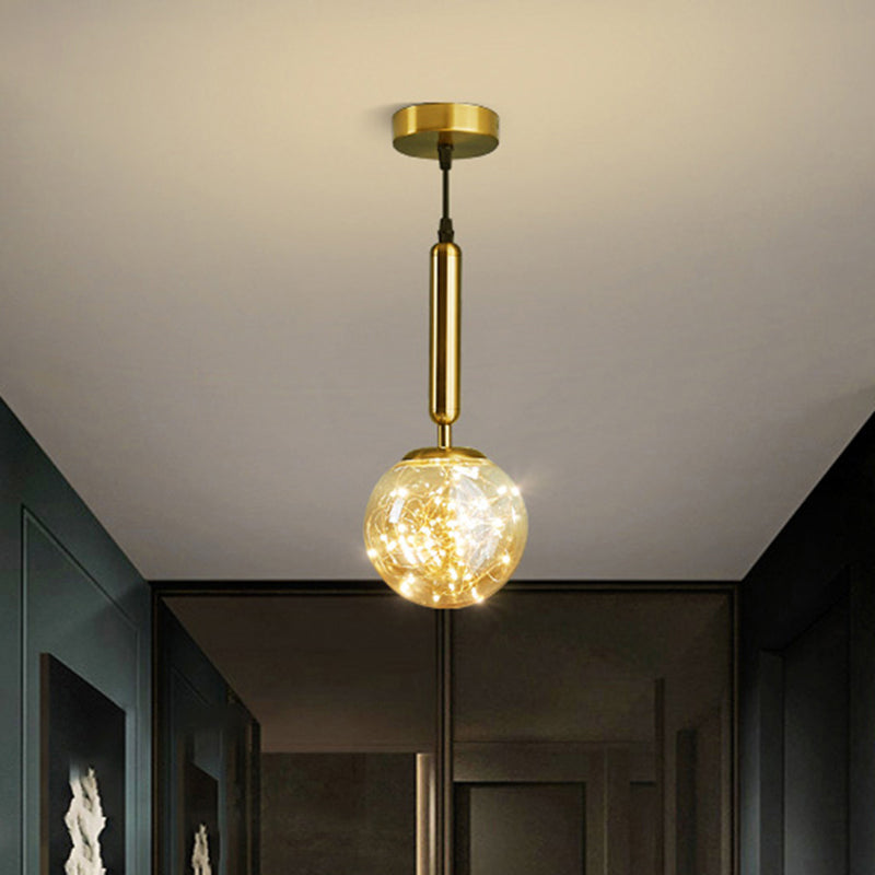 Amber Glass Ball Pendulum Light Nordic 1 Head LED Hanging Pendant with Starry String Clearhalo 'Ceiling Lights' 'Modern Pendants' 'Modern' 'Pendant Lights' 'Pendants' Lighting' 2593762