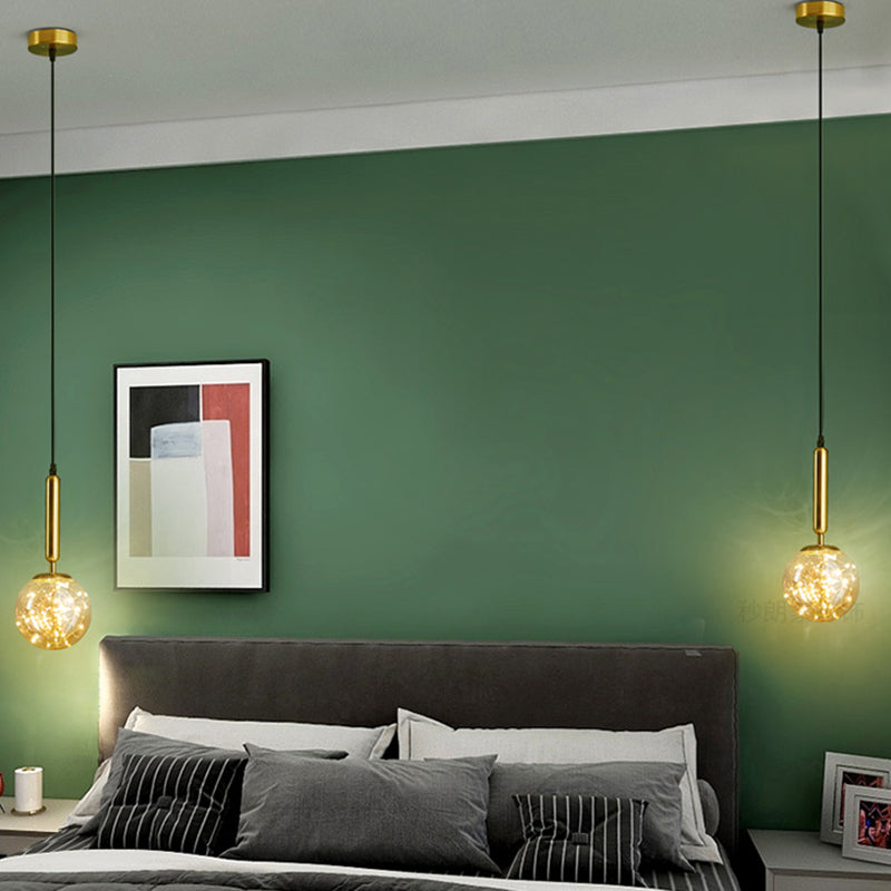 Amber Glass Ball Pendulum Light Nordic 1 Head LED Hanging Pendant with Starry String Clearhalo 'Ceiling Lights' 'Modern Pendants' 'Modern' 'Pendant Lights' 'Pendants' Lighting' 2593764