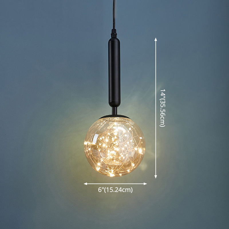 Amber Glass Ball Pendulum Light Nordic 1 Head LED Hanging Pendant with Starry String Clearhalo 'Ceiling Lights' 'Modern Pendants' 'Modern' 'Pendant Lights' 'Pendants' Lighting' 2593766