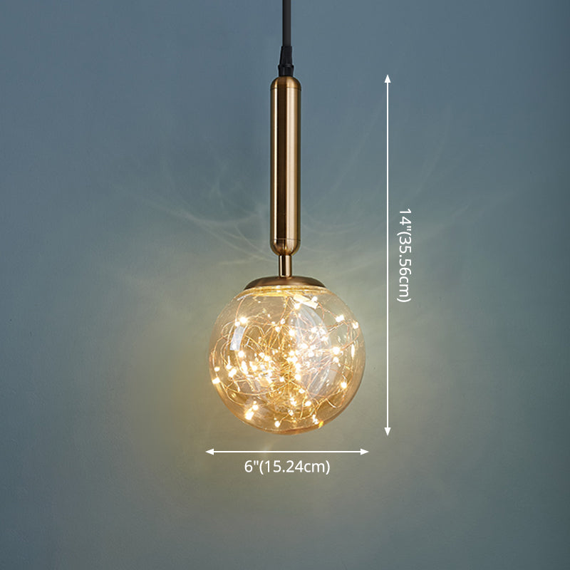 Amber Glass Ball Pendulum Light Nordic 1 Head LED Hanging Pendant with Starry String Clearhalo 'Ceiling Lights' 'Modern Pendants' 'Modern' 'Pendant Lights' 'Pendants' Lighting' 2593767