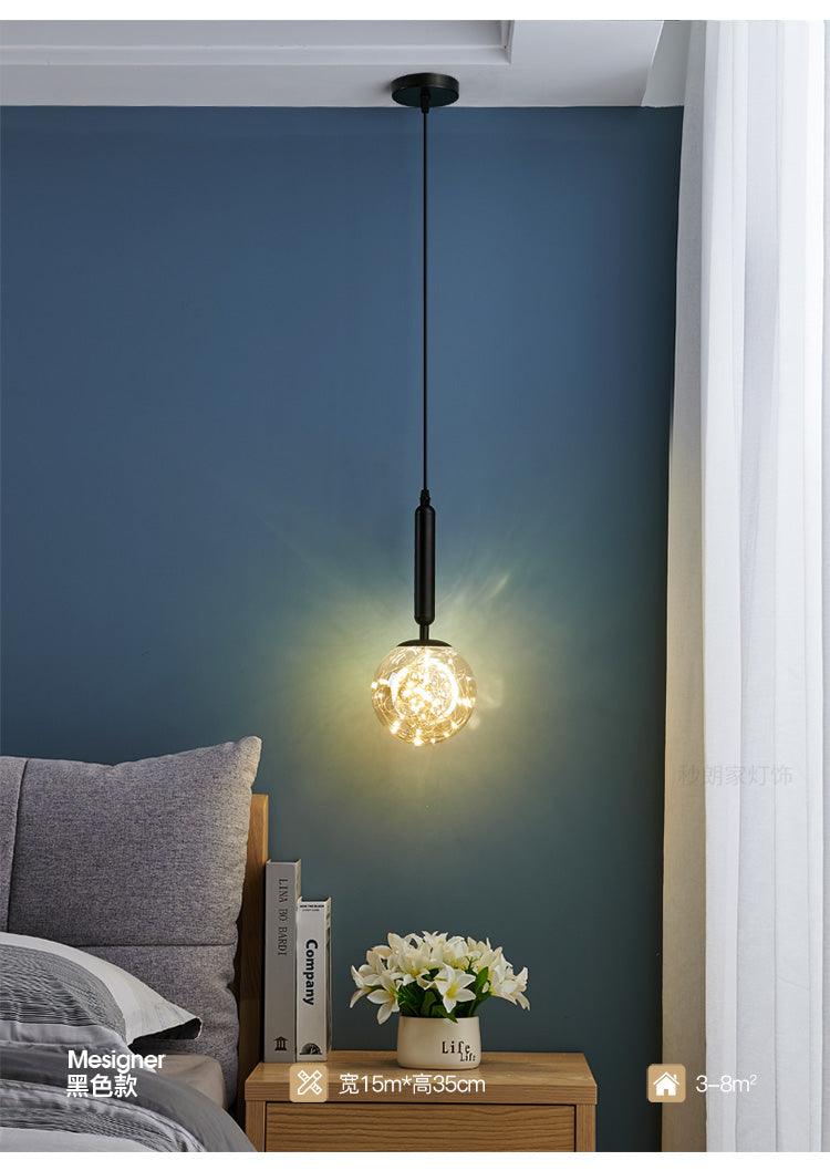 Amber Glass Ball Pendulum Light Nordic 1 Head LED Hanging Pendant with Starry String Clearhalo 'Ceiling Lights' 'Modern Pendants' 'Modern' 'Pendant Lights' 'Pendants' Lighting' 2593769