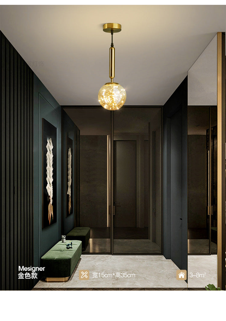 Amber Glass Ball Pendulum Light Nordic 1 Head LED Hanging Pendant with Starry String Clearhalo 'Ceiling Lights' 'Modern Pendants' 'Modern' 'Pendant Lights' 'Pendants' Lighting' 2593770