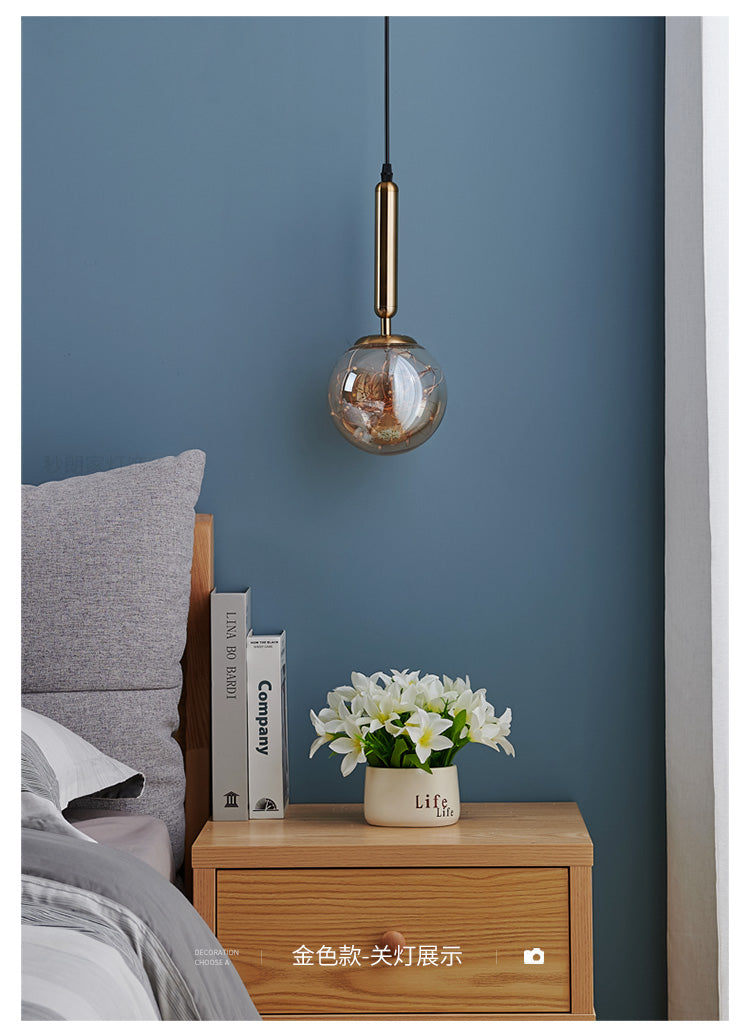 Amber Glass Ball Pendulum Light Nordic 1 Head LED Hanging Pendant with Starry String Clearhalo 'Ceiling Lights' 'Modern Pendants' 'Modern' 'Pendant Lights' 'Pendants' Lighting' 2593771