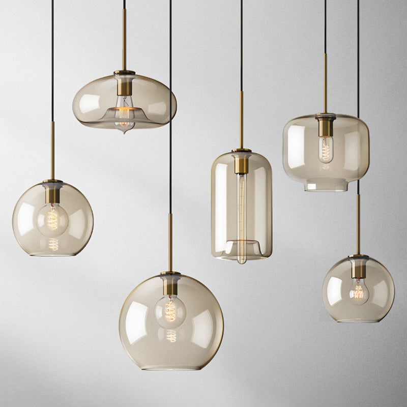 1-Light Pendant Lamp Vintage Cafe Hanging Light with Geometric Glass Shade in Brass Clearhalo 'Art Deco Pendants' 'Cast Iron' 'Ceiling Lights' 'Ceramic' 'Crystal' 'Industrial Pendants' 'Industrial' 'Metal' 'Middle Century Pendants' 'Pendant Lights' 'Pendants' 'Tiffany' Lighting' 2593772