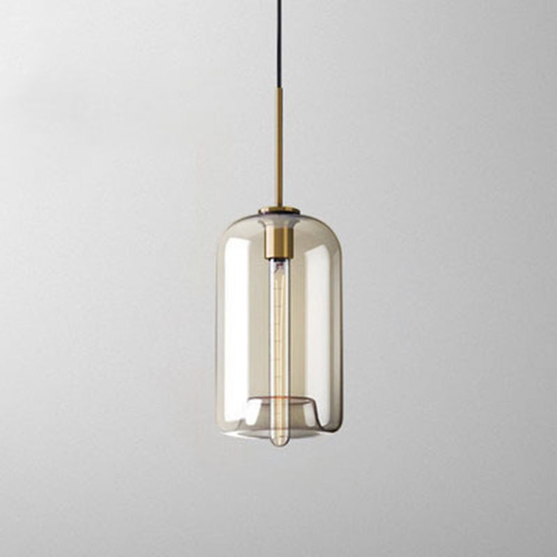 1-Light Pendant Lamp Vintage Cafe Hanging Light with Geometric Glass Shade in Brass Brass Cylinder Clearhalo 'Art Deco Pendants' 'Cast Iron' 'Ceiling Lights' 'Ceramic' 'Crystal' 'Industrial Pendants' 'Industrial' 'Metal' 'Middle Century Pendants' 'Pendant Lights' 'Pendants' 'Tiffany' Lighting' 2593783