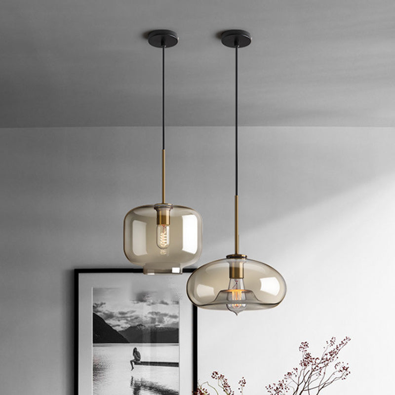 1-Light Pendant Lamp Vintage Cafe Hanging Light with Geometric Glass Shade in Brass Clearhalo 'Art Deco Pendants' 'Cast Iron' 'Ceiling Lights' 'Ceramic' 'Crystal' 'Industrial Pendants' 'Industrial' 'Metal' 'Middle Century Pendants' 'Pendant Lights' 'Pendants' 'Tiffany' Lighting' 2593792