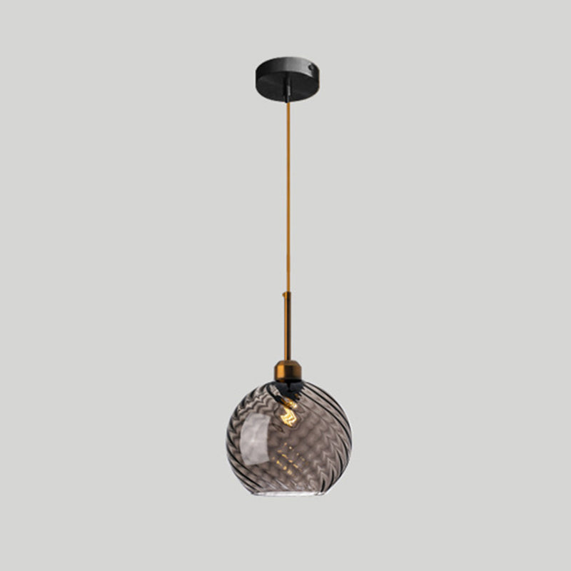 Twisted Glass Round Hanging Lamp Loft Style 1 Bulb Dining Room Ceiling Light Fixture Smoke Gray Dome Clearhalo 'Art Deco Pendants' 'Cast Iron' 'Ceiling Lights' 'Ceramic' 'Crystal' 'Industrial Pendants' 'Industrial' 'Metal' 'Middle Century Pendants' 'Pendant Lights' 'Pendants' 'Tiffany' Lighting' 2593810