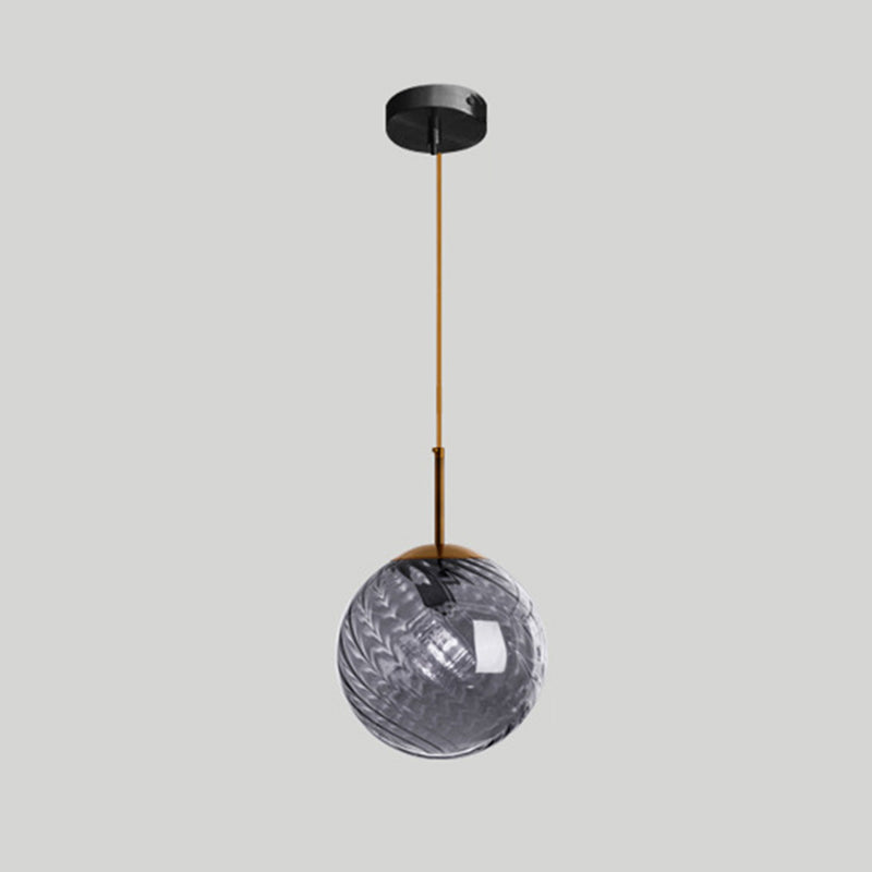 Twisted Glass Round Hanging Lamp Loft Style 1 Bulb Dining Room Ceiling Light Fixture Smoke Gray Globe Clearhalo 'Art Deco Pendants' 'Cast Iron' 'Ceiling Lights' 'Ceramic' 'Crystal' 'Industrial Pendants' 'Industrial' 'Metal' 'Middle Century Pendants' 'Pendant Lights' 'Pendants' 'Tiffany' Lighting' 2593813