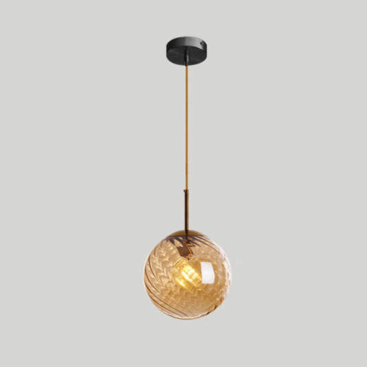 Twisted Glass Round Hanging Lamp Loft Style 1 Bulb Dining Room Ceiling Light Fixture Amber Globe Clearhalo 'Art Deco Pendants' 'Cast Iron' 'Ceiling Lights' 'Ceramic' 'Crystal' 'Industrial Pendants' 'Industrial' 'Metal' 'Middle Century Pendants' 'Pendant Lights' 'Pendants' 'Tiffany' Lighting' 2593815