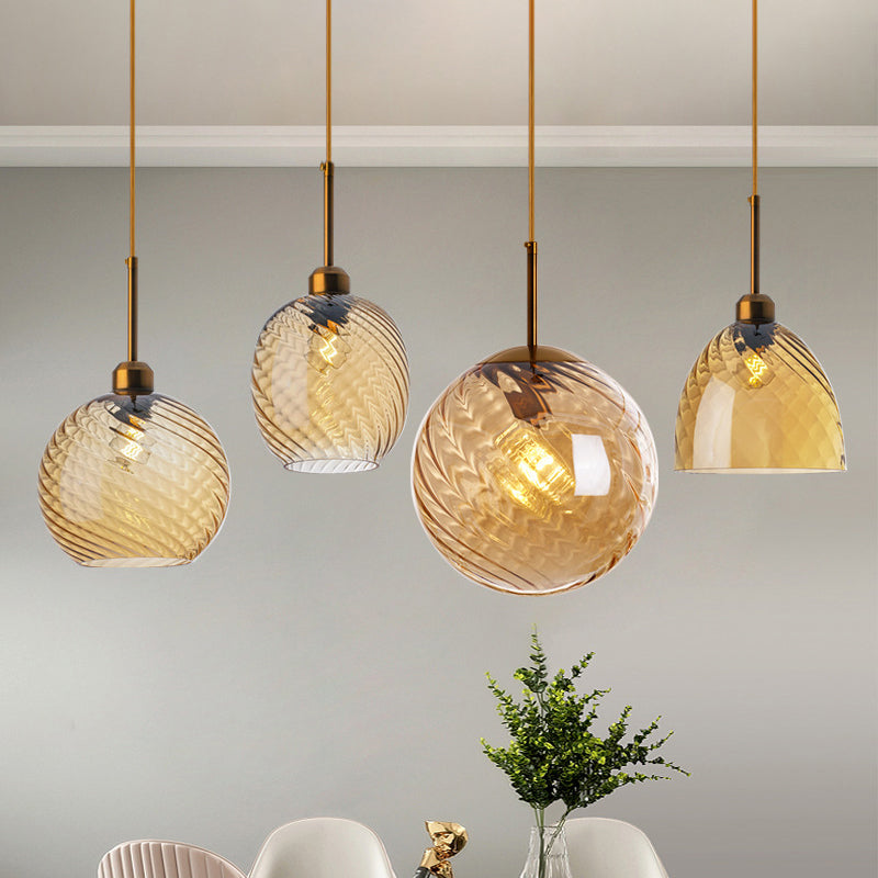Twisted Glass Round Hanging Lamp Loft Style 1 Bulb Dining Room Ceiling Light Fixture Clearhalo 'Art Deco Pendants' 'Cast Iron' 'Ceiling Lights' 'Ceramic' 'Crystal' 'Industrial Pendants' 'Industrial' 'Metal' 'Middle Century Pendants' 'Pendant Lights' 'Pendants' 'Tiffany' Lighting' 2593823