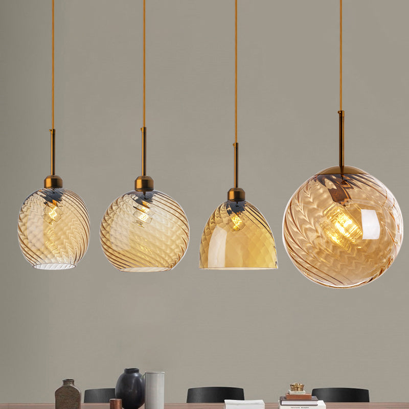 Twisted Glass Round Hanging Lamp Loft Style 1 Bulb Dining Room Ceiling Light Fixture Clearhalo 'Art Deco Pendants' 'Cast Iron' 'Ceiling Lights' 'Ceramic' 'Crystal' 'Industrial Pendants' 'Industrial' 'Metal' 'Middle Century Pendants' 'Pendant Lights' 'Pendants' 'Tiffany' Lighting' 2593824