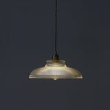 Bowl Shaped Cafe Pendant Lighting Retro Clear Striped Glass Single Brass Hanging Lamp Clearhalo 'Art Deco Pendants' 'Cast Iron' 'Ceiling Lights' 'Ceramic' 'Crystal' 'Industrial Pendants' 'Industrial' 'Metal' 'Middle Century Pendants' 'Pendant Lights' 'Pendants' 'Tiffany' Lighting' 2593860