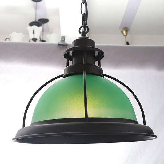 Bowl Caged Glass Suspension Light Fixture Vintage 1 Head Dining Room Hanging Light Green Clearhalo 'Art Deco Pendants' 'Cast Iron' 'Ceiling Lights' 'Ceramic' 'Crystal' 'Industrial Pendants' 'Industrial' 'Metal' 'Middle Century Pendants' 'Pendant Lights' 'Pendants' 'Tiffany' Lighting' 2593869