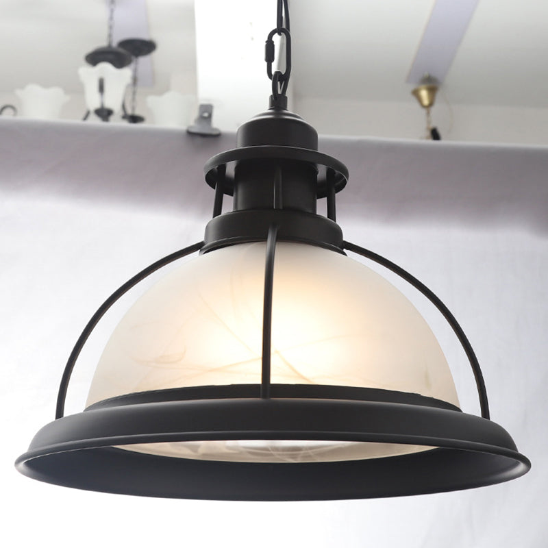Bowl Caged Glass Suspension Light Fixture Vintage 1 Head Dining Room Hanging Light Clearhalo 'Art Deco Pendants' 'Cast Iron' 'Ceiling Lights' 'Ceramic' 'Crystal' 'Industrial Pendants' 'Industrial' 'Metal' 'Middle Century Pendants' 'Pendant Lights' 'Pendants' 'Tiffany' Lighting' 2593870