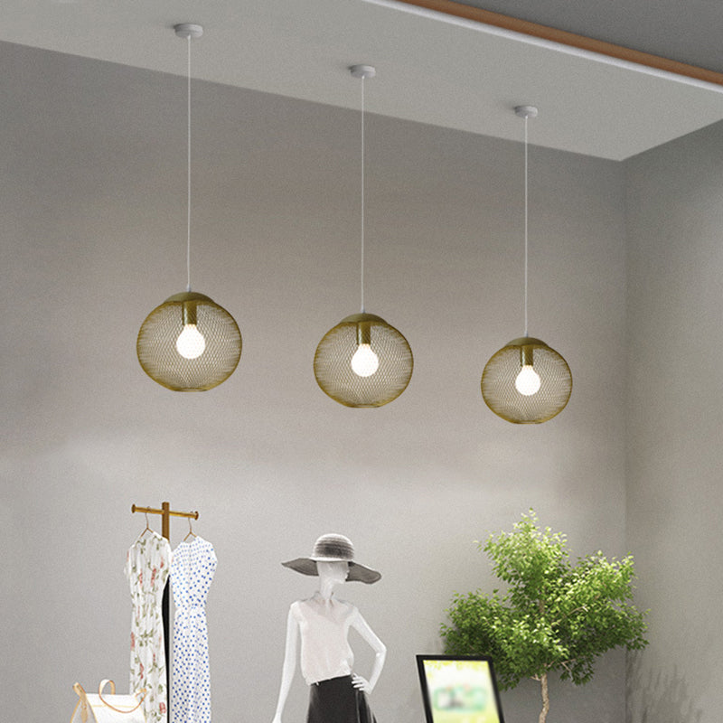 Iron Wire Spherical Pendant Light Loft Style 1 Bulb Clothing Store Ceiling Suspension Lamp in Gold Clearhalo 'Art Deco Pendants' 'Cast Iron' 'Ceiling Lights' 'Ceramic' 'Crystal' 'Industrial Pendants' 'Industrial' 'Metal' 'Middle Century Pendants' 'Pendant Lights' 'Pendants' 'Tiffany' Lighting' 2593876