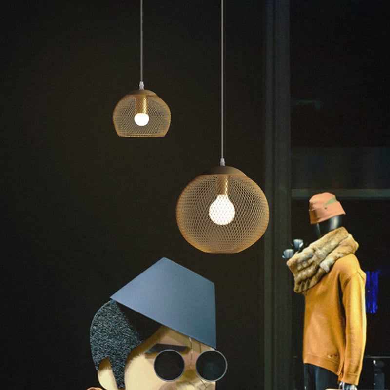 Iron Wire Spherical Pendant Light Loft Style 1 Bulb Clothing Store Ceiling Suspension Lamp in Gold Clearhalo 'Art Deco Pendants' 'Cast Iron' 'Ceiling Lights' 'Ceramic' 'Crystal' 'Industrial Pendants' 'Industrial' 'Metal' 'Middle Century Pendants' 'Pendant Lights' 'Pendants' 'Tiffany' Lighting' 2593884