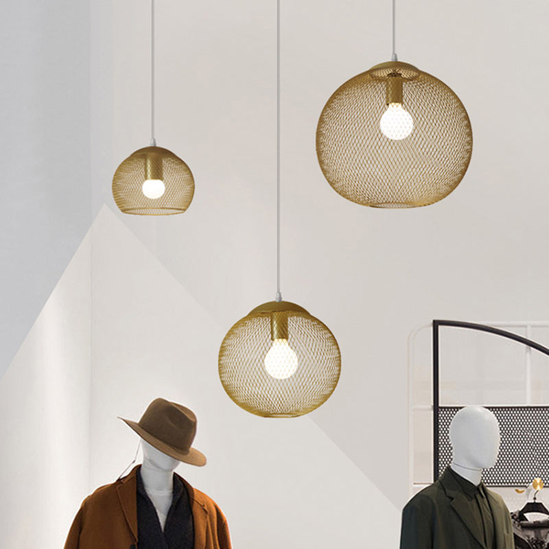 Iron Wire Spherical Pendant Light Loft Style 1 Bulb Clothing Store Ceiling Suspension Lamp in Gold Clearhalo 'Art Deco Pendants' 'Cast Iron' 'Ceiling Lights' 'Ceramic' 'Crystal' 'Industrial Pendants' 'Industrial' 'Metal' 'Middle Century Pendants' 'Pendant Lights' 'Pendants' 'Tiffany' Lighting' 2593887