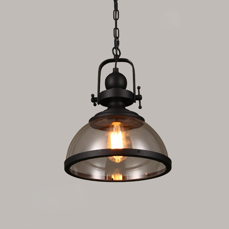 Industrial Style Pot Lid Pendant Lamp 1-Light Clear Glass Ceiling Fixture with Handle in Black Black Clearhalo 'Art Deco Pendants' 'Black' 'Cast Iron' 'Ceiling Lights' 'Ceramic' 'Crystal' 'Industrial Pendants' 'Industrial' 'Metal' 'Middle Century Pendants' 'Pendant Lights' 'Pendants' 'Rustic Pendants' 'Tiffany' Lighting' 2593902
