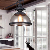 Industrial Style Pot Lid Pendant Lamp 1-Light Clear Glass Ceiling Fixture with Handle in Black Clearhalo 'Art Deco Pendants' 'Black' 'Cast Iron' 'Ceiling Lights' 'Ceramic' 'Crystal' 'Industrial Pendants' 'Industrial' 'Metal' 'Middle Century Pendants' 'Pendant Lights' 'Pendants' 'Rustic Pendants' 'Tiffany' Lighting' 2593903