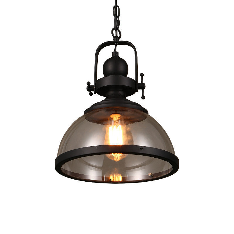 Industrial Style Pot Lid Pendant Lamp 1-Light Clear Glass Ceiling Fixture with Handle in Black Clearhalo 'Art Deco Pendants' 'Black' 'Cast Iron' 'Ceiling Lights' 'Ceramic' 'Crystal' 'Industrial Pendants' 'Industrial' 'Metal' 'Middle Century Pendants' 'Pendant Lights' 'Pendants' 'Rustic Pendants' 'Tiffany' Lighting' 2593906