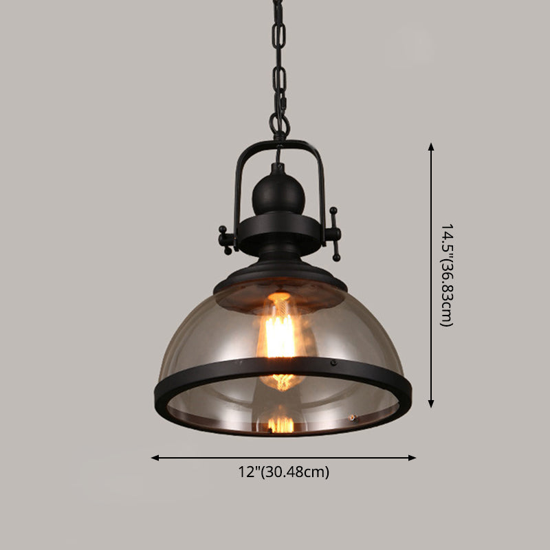 Industrial Style Pot Lid Pendant Lamp 1-Light Clear Glass Ceiling Fixture with Handle in Black Clearhalo 'Art Deco Pendants' 'Black' 'Cast Iron' 'Ceiling Lights' 'Ceramic' 'Crystal' 'Industrial Pendants' 'Industrial' 'Metal' 'Middle Century Pendants' 'Pendant Lights' 'Pendants' 'Rustic Pendants' 'Tiffany' Lighting' 2593907