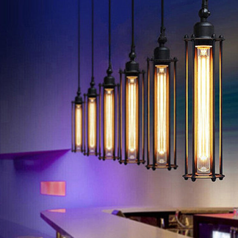 1-Bulb Cylindrical Ceiling Fixture Industrial Black Iron Cage Pendant Light for Bar Clearhalo 'Art Deco Pendants' 'Black' 'Cast Iron' 'Ceiling Lights' 'Ceramic' 'Crystal' 'Industrial Pendants' 'Industrial' 'Metal' 'Middle Century Pendants' 'Pendant Lights' 'Pendants' 'Rustic Pendants' 'Tiffany' Lighting' 2593923