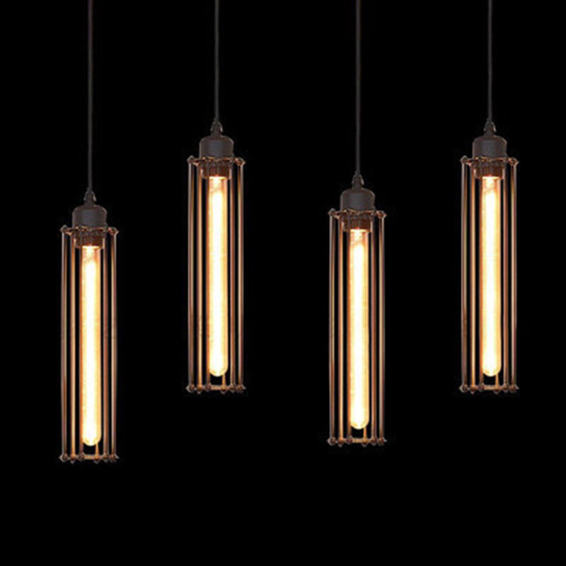 1-Bulb Cylindrical Ceiling Fixture Industrial Black Iron Cage Pendant Light for Bar Clearhalo 'Art Deco Pendants' 'Black' 'Cast Iron' 'Ceiling Lights' 'Ceramic' 'Crystal' 'Industrial Pendants' 'Industrial' 'Metal' 'Middle Century Pendants' 'Pendant Lights' 'Pendants' 'Rustic Pendants' 'Tiffany' Lighting' 2593926