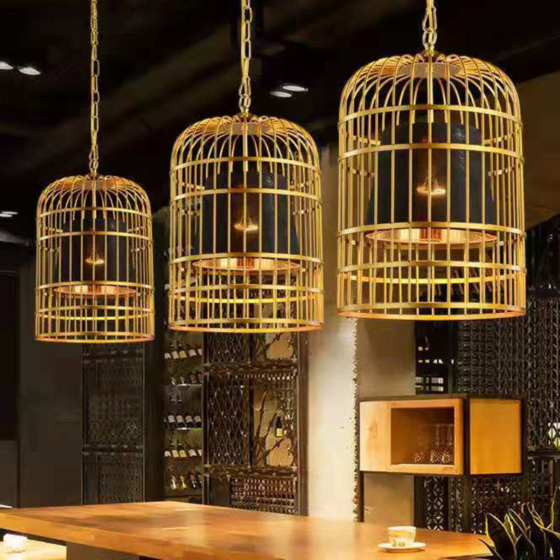 Gold Plated Birdcage Hanging Lamp Country Metal 1 Bulb Restaurant Ceiling Light with Cone Shade Clearhalo 'Art Deco Pendants' 'Black' 'Cast Iron' 'Ceiling Lights' 'Ceramic' 'Crystal' 'Industrial Pendants' 'Industrial' 'Metal' 'Middle Century Pendants' 'Pendant Lights' 'Pendants' 'Rustic Pendants' 'Tiffany' Lighting' 2593955