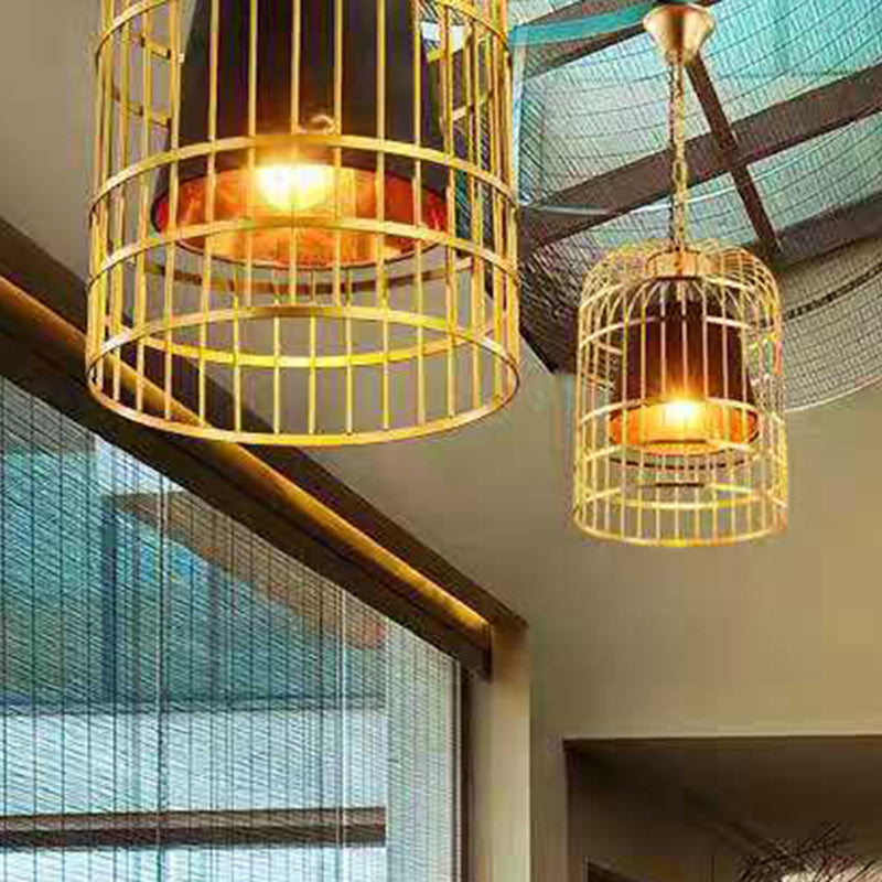 Gold Plated Birdcage Hanging Lamp Country Metal 1 Bulb Restaurant Ceiling Light with Cone Shade Clearhalo 'Art Deco Pendants' 'Black' 'Cast Iron' 'Ceiling Lights' 'Ceramic' 'Crystal' 'Industrial Pendants' 'Industrial' 'Metal' 'Middle Century Pendants' 'Pendant Lights' 'Pendants' 'Rustic Pendants' 'Tiffany' Lighting' 2593959