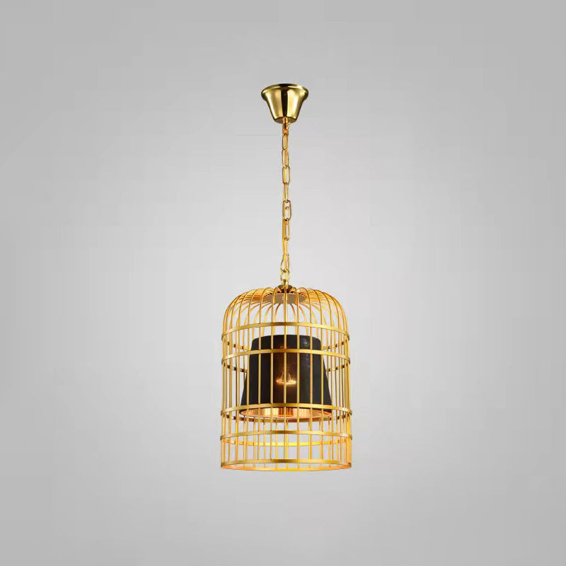 Gold Plated Birdcage Hanging Lamp Country Metal 1 Bulb Restaurant Ceiling Light with Cone Shade Black 12" Clearhalo 'Art Deco Pendants' 'Black' 'Cast Iron' 'Ceiling Lights' 'Ceramic' 'Crystal' 'Industrial Pendants' 'Industrial' 'Metal' 'Middle Century Pendants' 'Pendant Lights' 'Pendants' 'Rustic Pendants' 'Tiffany' Lighting' 2593961