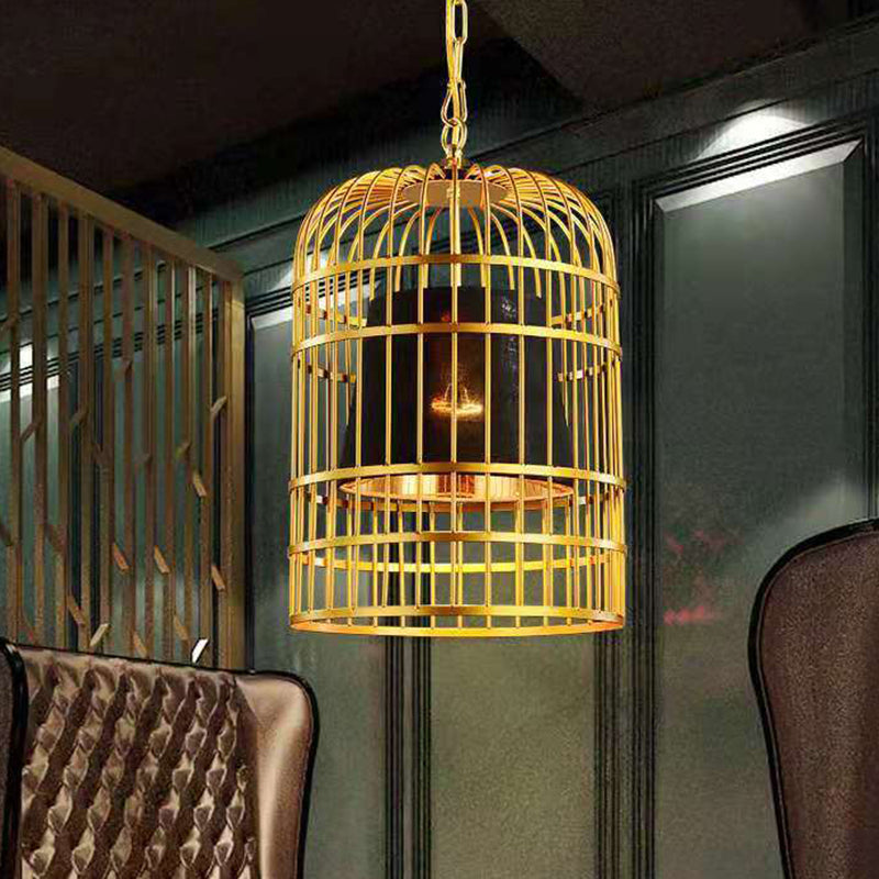Gold Plated Birdcage Hanging Lamp Country Metal 1 Bulb Restaurant Ceiling Light with Cone Shade Clearhalo 'Art Deco Pendants' 'Black' 'Cast Iron' 'Ceiling Lights' 'Ceramic' 'Crystal' 'Industrial Pendants' 'Industrial' 'Metal' 'Middle Century Pendants' 'Pendant Lights' 'Pendants' 'Rustic Pendants' 'Tiffany' Lighting' 2593962