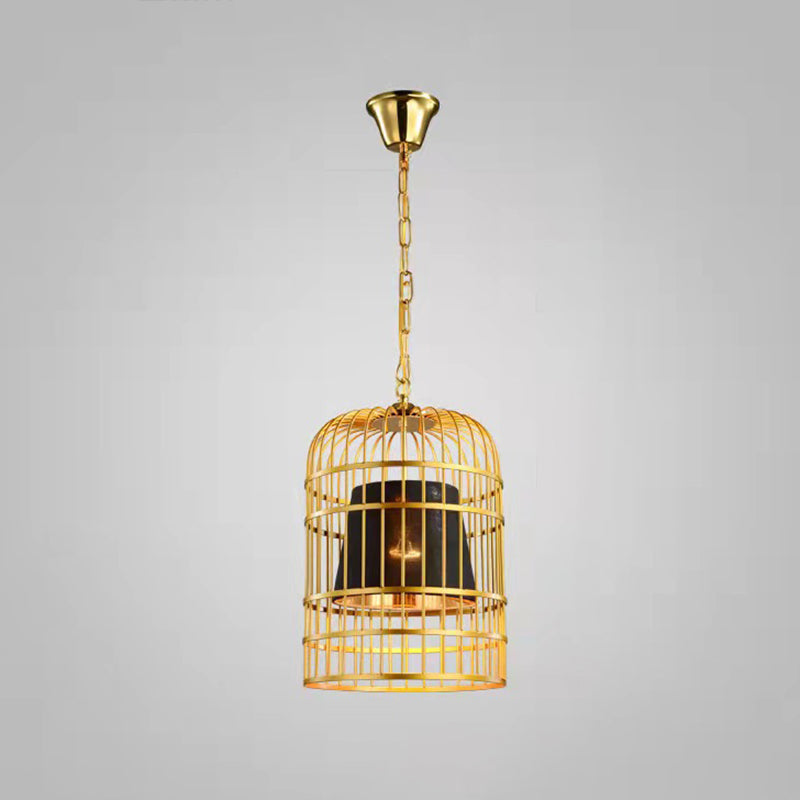 Gold Plated Birdcage Hanging Lamp Country Metal 1 Bulb Restaurant Ceiling Light with Cone Shade Black 16" Clearhalo 'Art Deco Pendants' 'Black' 'Cast Iron' 'Ceiling Lights' 'Ceramic' 'Crystal' 'Industrial Pendants' 'Industrial' 'Metal' 'Middle Century Pendants' 'Pendant Lights' 'Pendants' 'Rustic Pendants' 'Tiffany' Lighting' 2593963