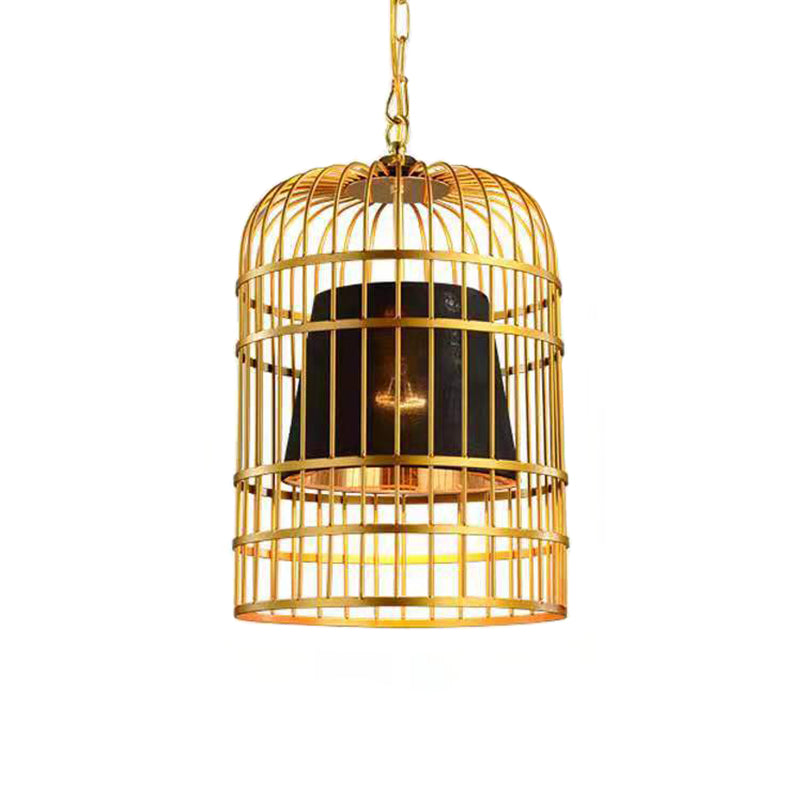 Gold Plated Birdcage Hanging Lamp Country Metal 1 Bulb Restaurant Ceiling Light with Cone Shade Clearhalo 'Art Deco Pendants' 'Black' 'Cast Iron' 'Ceiling Lights' 'Ceramic' 'Crystal' 'Industrial Pendants' 'Industrial' 'Metal' 'Middle Century Pendants' 'Pendant Lights' 'Pendants' 'Rustic Pendants' 'Tiffany' Lighting' 2593964