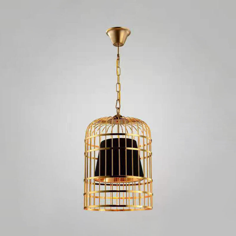 Gold Plated Birdcage Hanging Lamp Country Metal 1 Bulb Restaurant Ceiling Light with Cone Shade Black 19.5" Clearhalo 'Art Deco Pendants' 'Black' 'Cast Iron' 'Ceiling Lights' 'Ceramic' 'Crystal' 'Industrial Pendants' 'Industrial' 'Metal' 'Middle Century Pendants' 'Pendant Lights' 'Pendants' 'Rustic Pendants' 'Tiffany' Lighting' 2593965