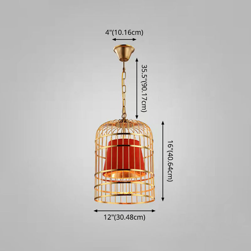 Gold Plated Birdcage Hanging Lamp Country Metal 1 Bulb Restaurant Ceiling Light with Cone Shade Clearhalo 'Art Deco Pendants' 'Black' 'Cast Iron' 'Ceiling Lights' 'Ceramic' 'Crystal' 'Industrial Pendants' 'Industrial' 'Metal' 'Middle Century Pendants' 'Pendant Lights' 'Pendants' 'Rustic Pendants' 'Tiffany' Lighting' 2593966